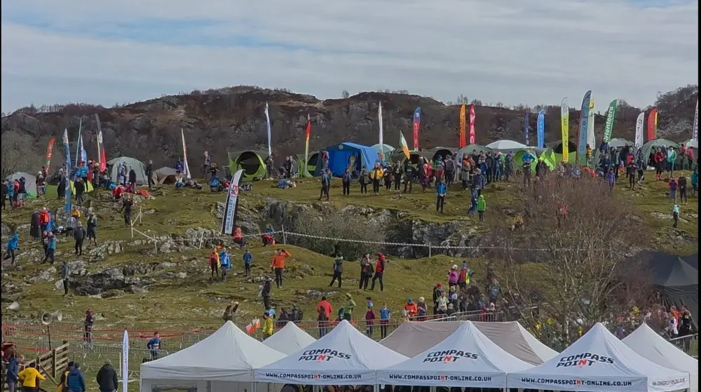 Orienteering event arena with club tents