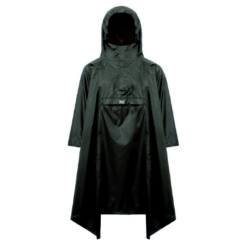 Mias lightweight rain poncho covering wearer and backpack for trail running
