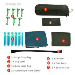 GeerTop Pyramid Plus 2-Person 3 Season Waterproof Camping Tent - sleeps 2 - what's in the box