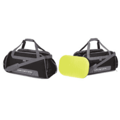 Black orienteering gear bag with mesh map pocket and adjustable carrying straps