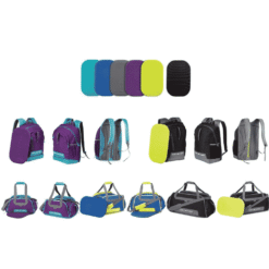 sports bag range with multiple colour options, map net storage and adjustable carry system