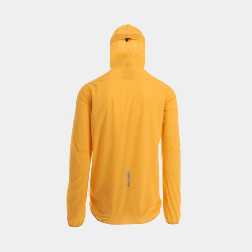 Back view of Men's INOV8 Stormshell V2 lightweight waterproof running jacket yellow