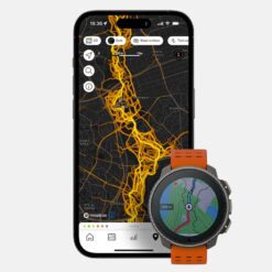suunto vertical titanium solar canyon watch with map and suunto app on the phone