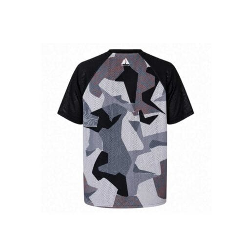 Back of TRUE STORY Classic grey mesh orienteering shirt showing lightweight ventilated mesh construction
