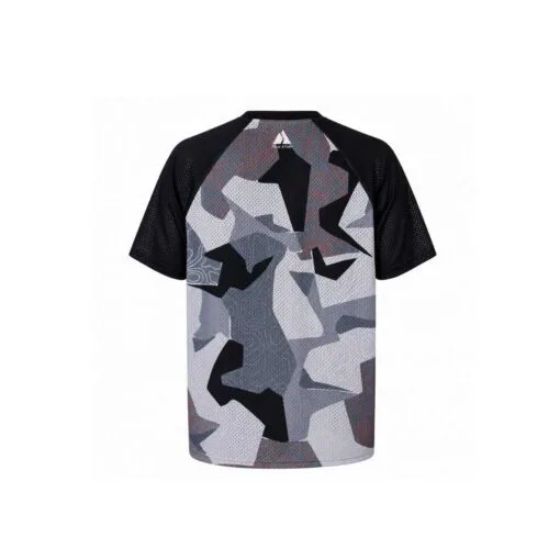 Back of TRUE STORY Classic grey mesh orienteering shirt showing lightweight ventilated mesh construction