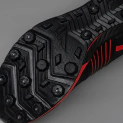 VJ BOLD XI orienteering shoe black/red metal studs closeup