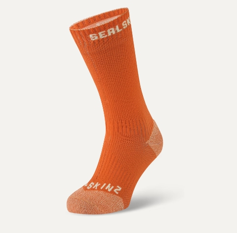 SEALSKINZ Waterproof All Weather Mid Length Sock with Hydrostop™ Orange - front