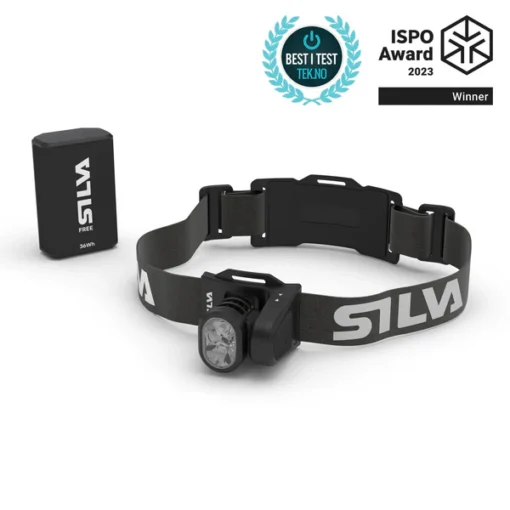 Powerful 2000-lumen Silva Free 2000 M headlamp with 36 Wh battery, lightweight design, and integrated cables for comfort on any adventure.