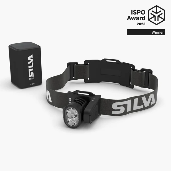 3000 lm Silva Free 3000 L headlamp with 72 Wh battery, modular cable-free design, Airflow cooling & long burn time for night orienteering