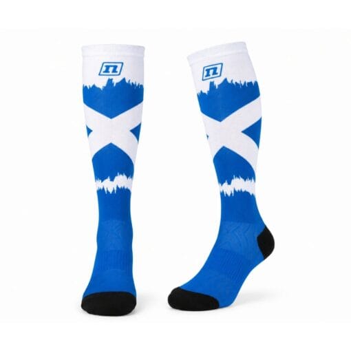 NONAME-Digital-Printed-Orienteering-Socks-Scotland Blue and white Scotland Saltire knee high compression sports socks for running, hiking and outdoor activities