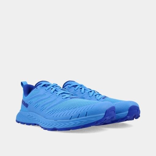 Pair of INOV8 TrailFly Speed V2 men’s trail running shoes in blue for racing and training