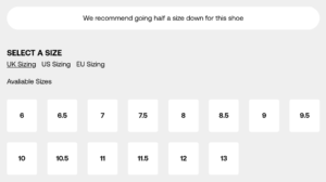 Inov8 men's footwear size chart