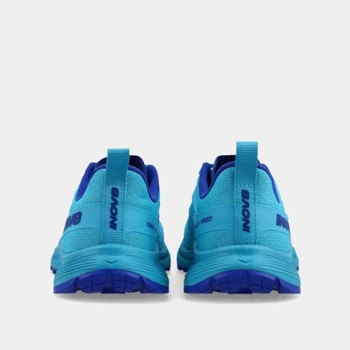 inov8-trailflyspeedv2-w-teal-heels Heel view of INOV8 women’s trail running shoe showing cushioning and fit