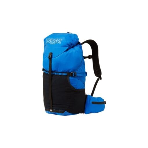 omm-classic-18-mountain-running-backpack-blue-side Side view of the OMM Classic 18 lightweight running backpack Blue
