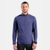 ODLO-Mens-Zeroweight-Warm-Running-Half-Zip-Mid-Layer-Skipper-Blue-front-model ODLO Zeroweight Warm running mid layer reflective details