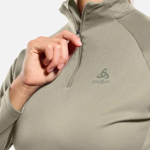 ODLO-Womens-Essential-Running-Half-Zip-Mid-Layer-Agate gray-detail ODLO Women's Essential Running Half-Zip Mid Layer