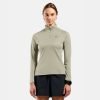 ODLO-Womens-Essential-Running-Half-Zip-Mid-Layer-Agate gray-front-model ODLO women's lightweight running half-zip top front view