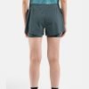 ODLO women's 2-in-1 running shorts back view on a model
