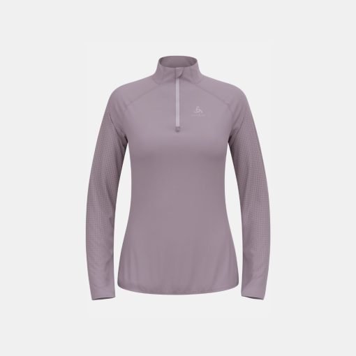 ODLO-Womens-Zeroweight-Warm-Running-Half-Zip-Mid-Layer-gray-ridge-front ODLO Women's Zeroweight Warm Running Half-Zip Mid Layer in Gray ridge