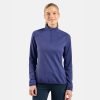 ODLO-Womens-Zeroweight-Warm-Running-Half-Zip-Mid-Layer-skipper-blue-model-front ODLO Women's Zeroweight Warm Running Half-Zip Mid Layer in Skipper Blue