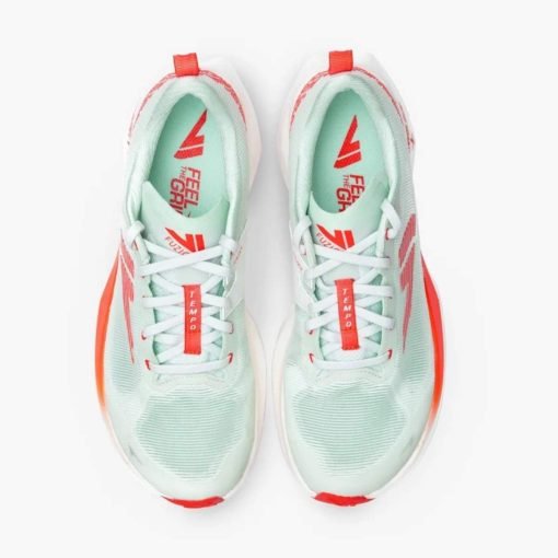 VJ FZN Tempo running shoe top view showing multi-zone engineered mesh upper