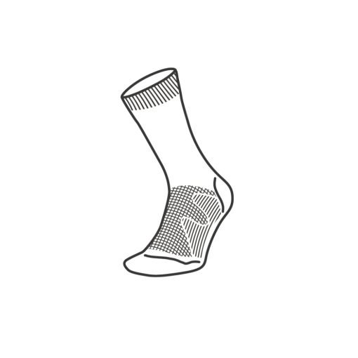 MOGGANS Merino Crew Sock diagram showing cushioning, ventilation and reinforced areas