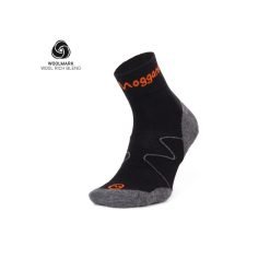 MOGGANS Lightweight Merino Ankle Running Socks in black with grey panels and orange branding